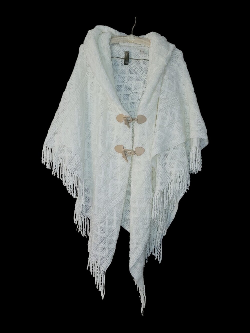 Mixit White Luxurious Cape Poncho With Fringe Cozy One Size